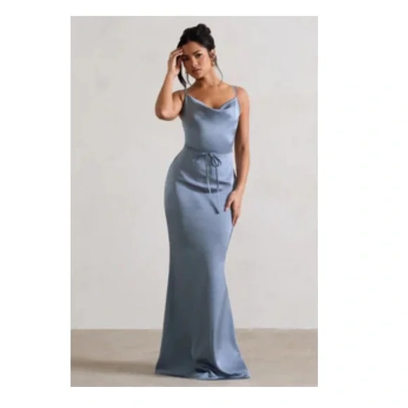 chinese dress ladies Mist Brown Plunge-Neck Maxi Dress With Knot-Detail And Open-Back – Club L  London main image 0